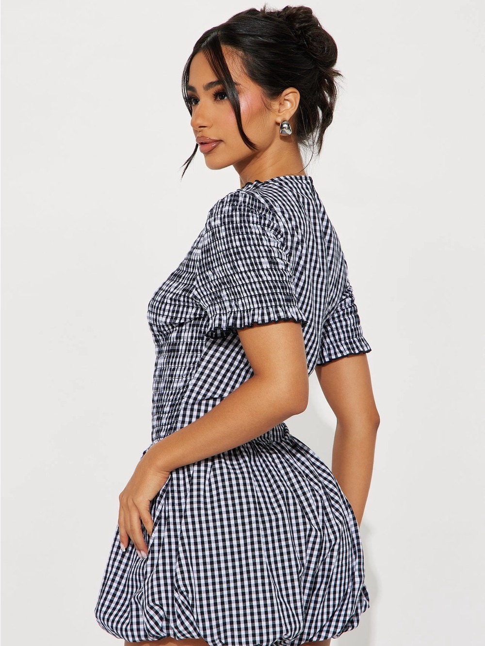 Garden Picnic Gingham Bubble Romper - Black/ combo